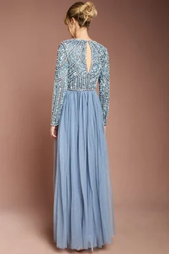 Coast Robe de Demoiselle d'Honneur Maxi Honoured à Manches Longues avec Corsage à Paillettes et Jupe en Tulle<Femme Robes Demoiselles D'Honneur|Robes À Manches Longues