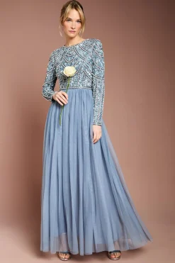 Coast Robe de Demoiselle d'Honneur Maxi Honoured à Manches Longues avec Corsage à Paillettes et Jupe en Tulle<Femme Robes Demoiselles D'Honneur|Robes À Manches Longues