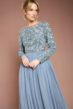 Coast Robe de Demoiselle d'Honneur Maxi Honoured à Manches Longues avec Corsage à Paillettes et Jupe en Tulle<Femme Robes Demoiselles D'Honneur|Robes À Manches Longues