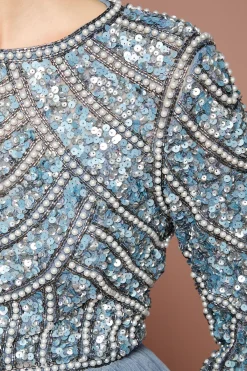 Coast Robe de Demoiselle d'Honneur Maxi Honoured à Manches Longues avec Corsage à Paillettes et Jupe en Tulle<Femme Robes Demoiselles D'Honneur|Robes À Manches Longues