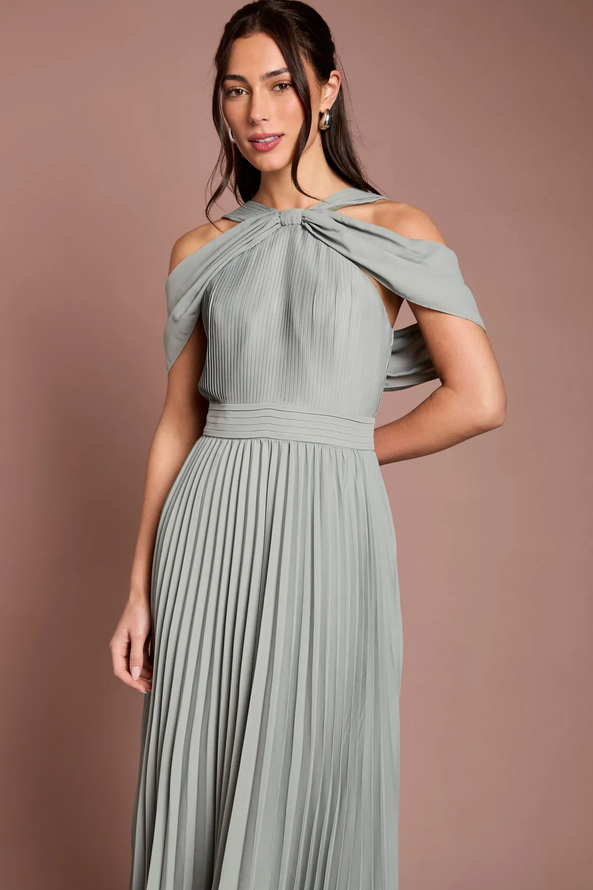 Robe De Demoiselle D'honneur Plissée À Épaules Dénudées