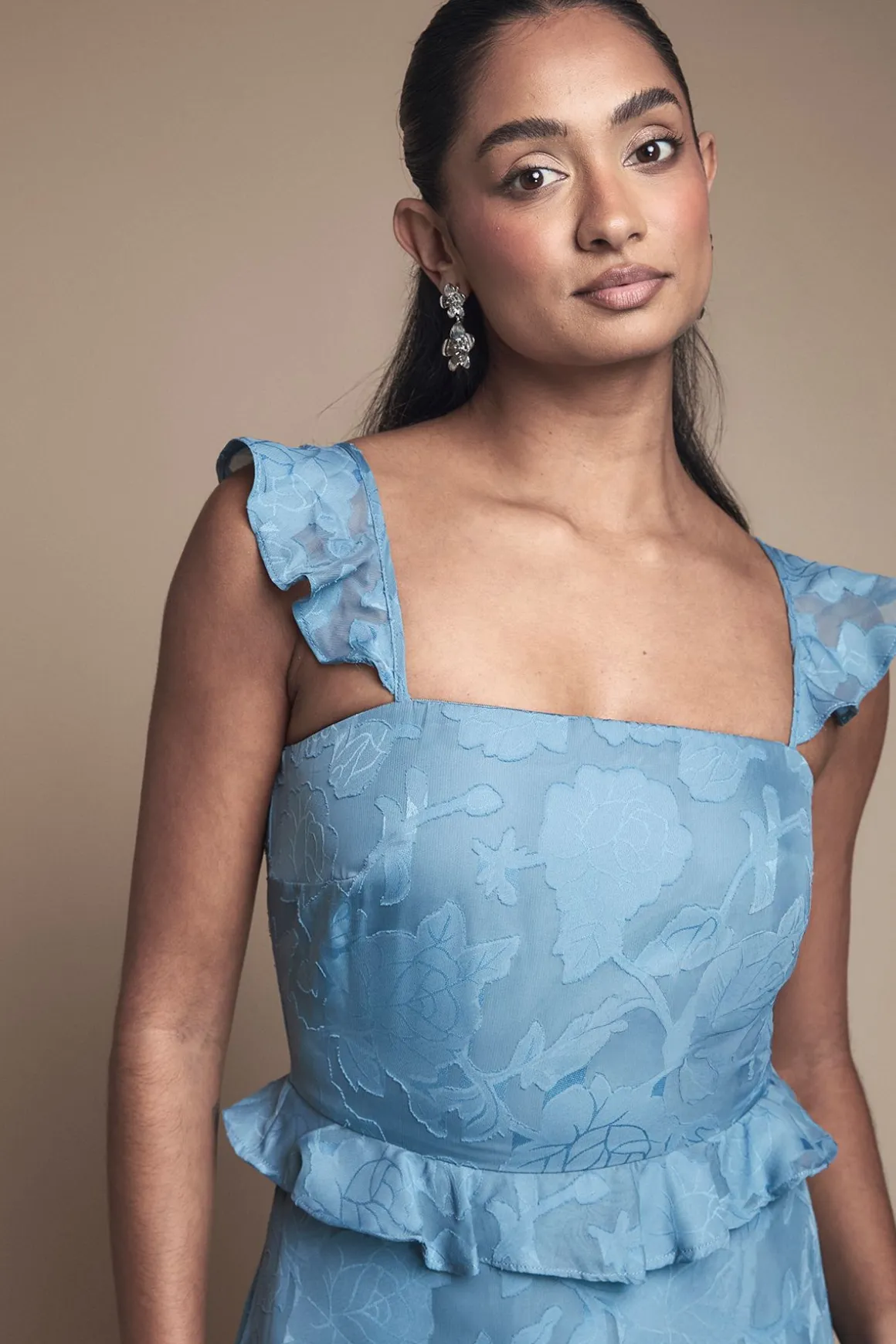 Robe de Demoiselle d'Honneur Rose en Georgette à Encolure Carrée