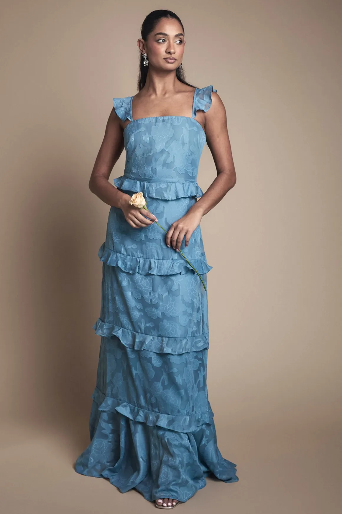 Robe de Demoiselle d'Honneur Rose en Georgette à Encolure Carrée