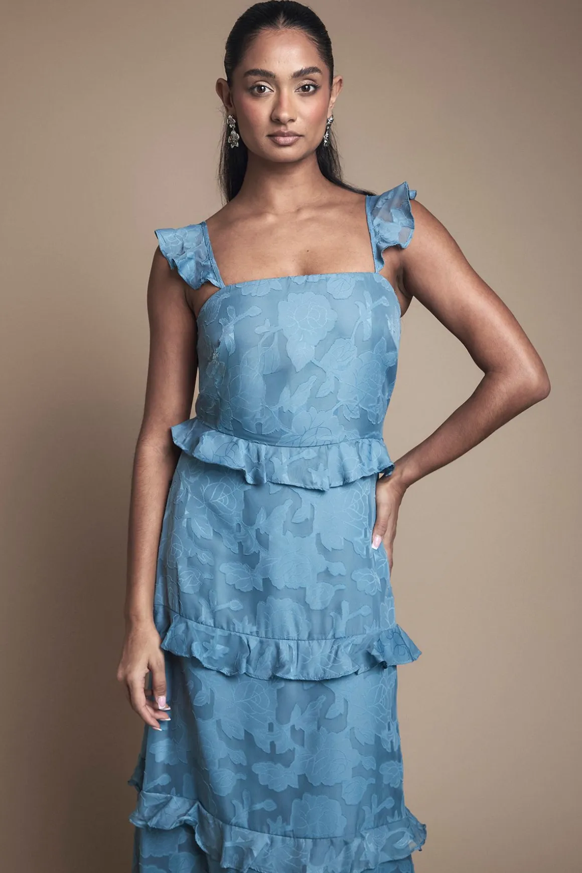 Robe de Demoiselle d'Honneur Rose en Georgette à Encolure Carrée