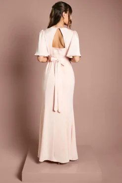 Coast Robe de Demoiselle d'Honneur Satin Contrasté à Manches Ange et Dos Ouvert<Femme Robes Demoiselles D'Honneur|Satin Et Dentelle