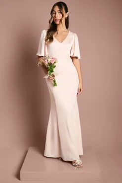 Coast Robe de Demoiselle d'Honneur Satin Contrasté à Manches Ange et Dos Ouvert<Femme Robes Demoiselles D'Honneur|Satin Et Dentelle