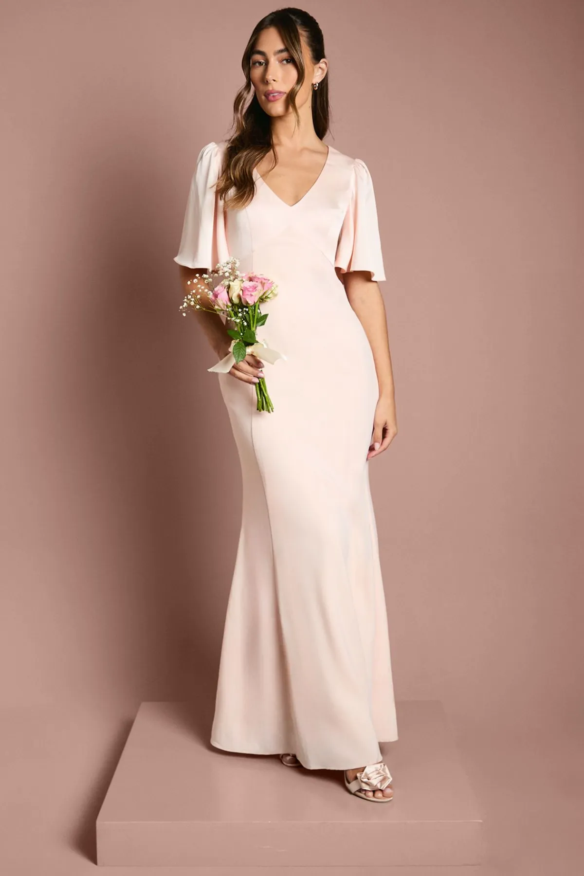 Coast Robe de Demoiselle d'Honneur Satin Contrasté à Manches Ange et Dos Ouvert<Femme Robes Demoiselles D'Honneur|Satin Et Dentelle