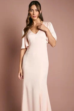Coast Robe de Demoiselle d'Honneur Satin Contrasté à Manches Ange et Dos Ouvert<Femme Robes Demoiselles D'Honneur|Satin Et Dentelle