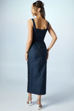 Robe de Demoiselle d'Honneur Texturée Colonne à Encolure Cœur Croisée