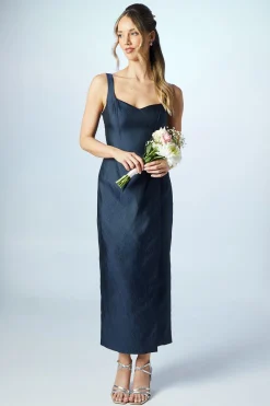 Robe de Demoiselle d'Honneur Texturée Colonne à Encolure Cœur Croisée