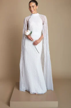 Robe De Mariée Avec Cape Ornée De Détails Linéaires