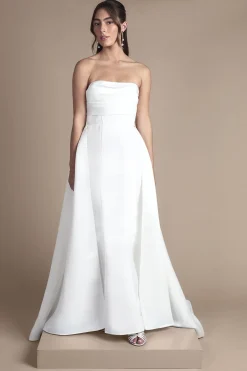 Robe de Mariée Bustier Bandeau Ligne A en Satin