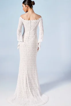 Robe de Mariée Coast Honoured Bardot Boho en Dentelle à Queue de Sirène