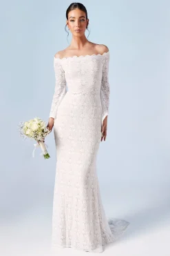 Robe de Mariée Coast Honoured Bardot Boho en Dentelle à Queue de Sirène