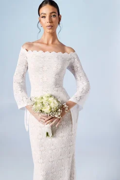 Robe de Mariée Coast Honoured Bardot Boho en Dentelle à Queue de Sirène