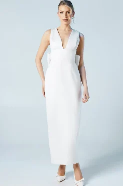 Robe de Mariée Coast Honoured à Décolleté Plongeant en Satin Structuré avec Nœud au Dos