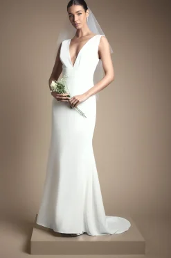Robe de Mariée Coast Honoured Premium en Crêpe à Décolleté Plongeant et Queue de Poisson
