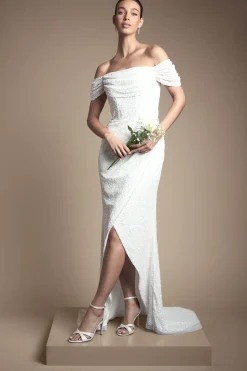 Coast Robe de Mariée Honoured à Sequins Bardot et Jupe Portefeuille<Femme Robes|Robes Longues