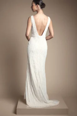 Robe de Mariée Coast Ornée à Décolleté Plongeant Florale Vintage
