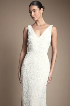 Robe de Mariée Coast Ornée à Décolleté Plongeant Florale Vintage