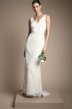 Robe de Mariée Coast Ornée à Décolleté Plongeant Florale Vintage