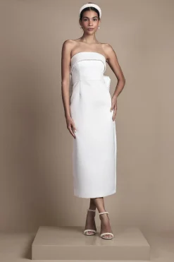 Robe de Mariée Colonne Bandeau avec Garniture de Perles et Nœud