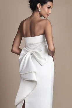 Robe de Mariée Colonne Bandeau avec Garniture de Perles et Nœud