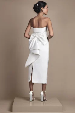 Robe de Mariée Colonne Bandeau avec Garniture de Perles et Nœud