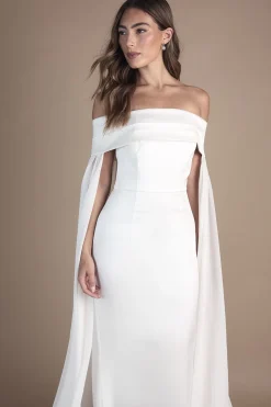 Robe de Mariée Colonne Bardot à Cape en Sergé