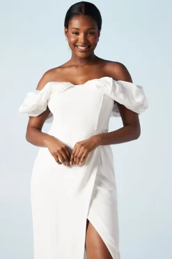Robe de Mariée Colonne à Corset et Manches Volumineuses