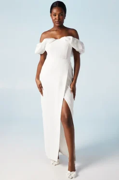 Robe de Mariée Colonne à Corset et Manches Volumineuses