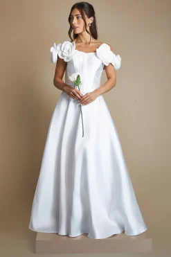 Robe De Mariée À Corsage Fleuri Avec Corset Et Jupe Volumineuse