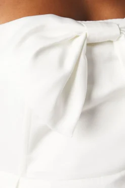 Robe de Mariée Courte Bustier en Satin Structuré avec Nœud