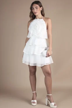 Robe de Mariée Courte à Col Halter avec Détails Corsage et Superpositions