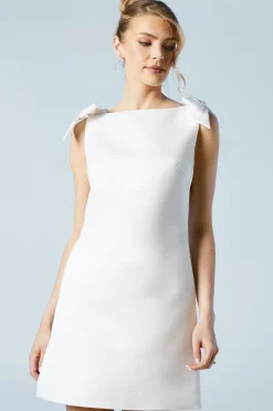 Robe de Mariée Courte en Satin Structuré avec Détails Nœuds