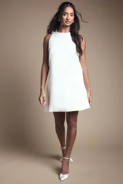 Robe de Mariée Courte en Satin Structurée avec Nœud