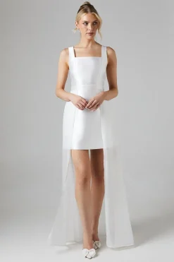 Robe de Mariée Courte en Sergé avec Jupe en Organza