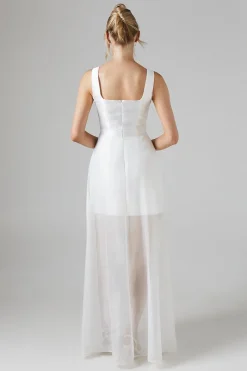 Robe de Mariée Courte en Sergé avec Jupe en Organza