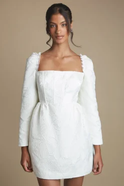 Coast Robe De Mariée Courte Jacquard À Encolure Carrée Et Manches Longues Petite Avec Nœud Décoratif<Femme Toutes Les Robes|Robes À Manches Longues