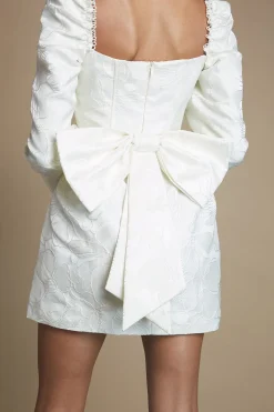 Coast Robe De Mariée Courte Jacquard À Encolure Carrée Et Manches Longues Petite Avec Nœud Décoratif<Femme Toutes Les Robes|Robes À Manches Longues
