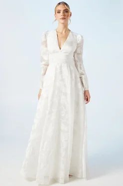 Coast Robe de Mariée à Décolleté Plongeant en Organza Jacquard avec Manches Bouffantes<Femme Toutes Les Robes|Robes Longues
