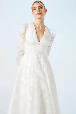 Coast Robe de Mariée à Décolleté Plongeant en Organza Jacquard avec Manches Bouffantes<Femme Toutes Les Robes|Robes Longues
