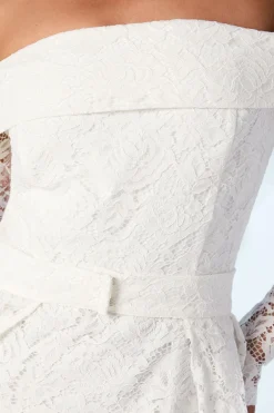 Robe de Mariée en Dentelle à Manches Longues Bardot avec Jupe Amovible