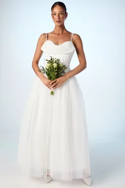Robe de Mariée en Satin à Corsage et Col Drapé