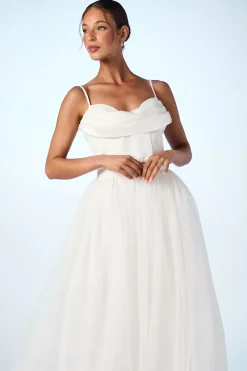 Robe de Mariée en Satin à Corsage et Col Drapé