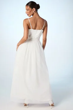 Robe de Mariée en Satin à Corsage et Col Drapé