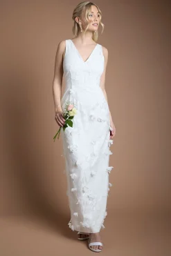 Robe de Mariée Longue à Col V avec Appliqués