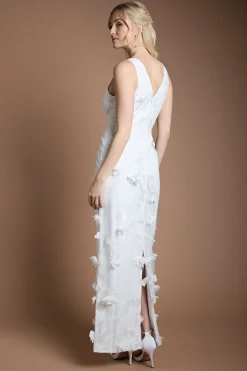 Robe de Mariée Longue à Col V avec Appliqués