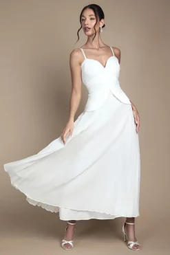 Robe de Mariée Longue en Crêpe à Bretelles