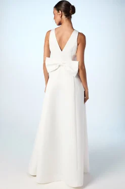Coast Robe de Mariée Longue en Satin avec Décolleté Plongeant en V et Nœud au Dos<Femme Satin Et Dentelle|Robes